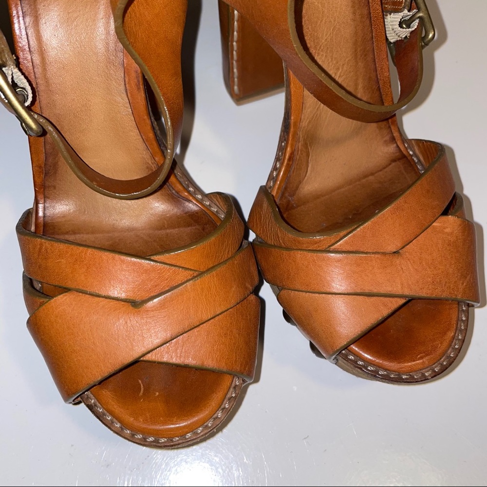 Chloe Clog Cognac Brown Platform Chunky Heels - Picture 8 of 17